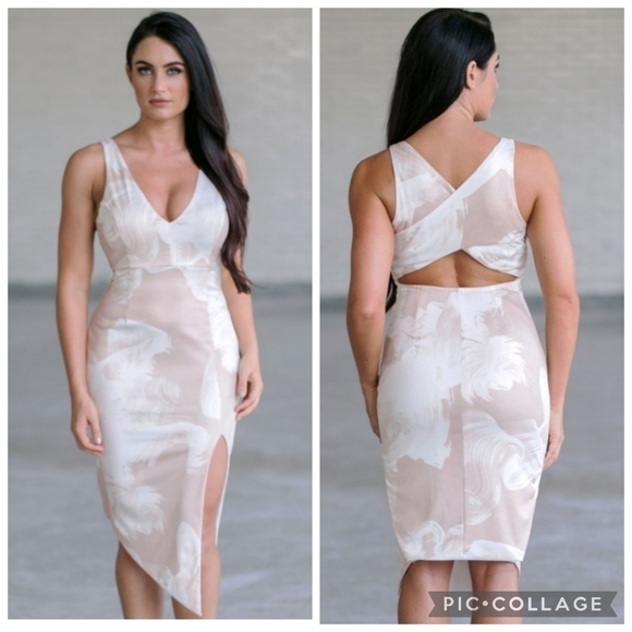 NWT L'atiste Sleeveless Bodycon Dress Asymmetrical Hem Ivory - Picture 1 of 12